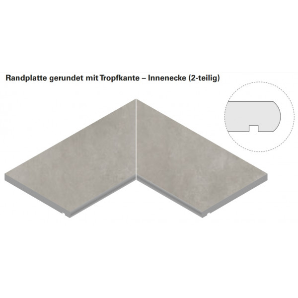 Villeroy & Boch Aberdeen Randplatte gerundet mit Tropfkante - Innenecke (2-teilig) Rechteck Granitoptik slate grey matt 30x60x2 cm