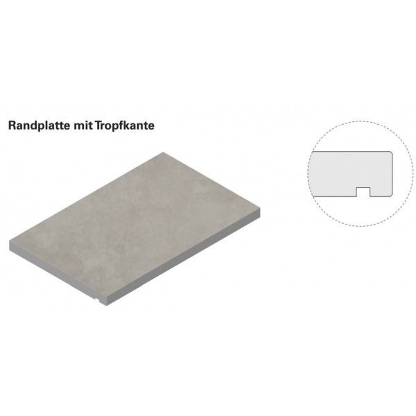 Villeroy & Boch Memphis Randplatte mit Tropfkante - Rechteck Betonoptik silver grey matt 40x80x2 cm 