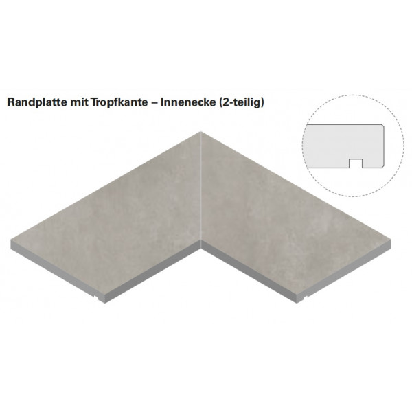 Villeroy & Boch Memphis Randplatte mit Tropfkante - Innenecke (2-teilig) Rechteck Betonoptik warm grey matt 40x80x3 cm