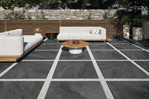 Terrassenplatten Sonderposten Annapurna Outdoor negro 80x80x2 cm Schieferoptik matt R11/C