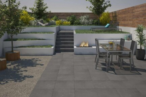 Terrassenplatten Sonderposten Manchester Outdoor schwarz 60x60x2 cm Betonoptik matt 
