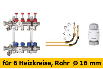 Schlüter Bekotec Anschlusspaket  für 6 Heizkreise Rohr Ø 16 mm