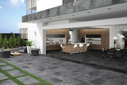 Arte Casa Annapurna Outdoor Terrassenplatte Schieferoptik anthrazit matt kalibriert 80x80x2 cm