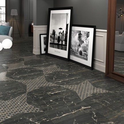 Dune Leonardo Bodenfliese 60x60 cm – Marmoroptik Schwarz Satiniert